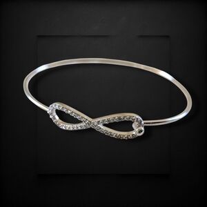 Dainty Silver Tone Crystal Rhinestone Infinity Wire Bangle Bracelet